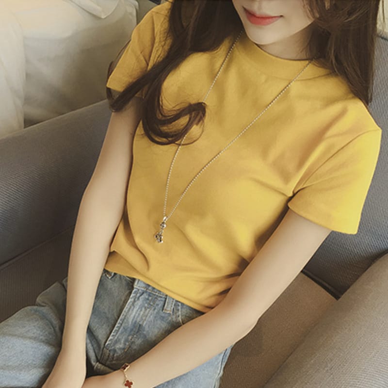MRMT 2024 Brand New Women's T-Shirts Half High Collar Pure Color Short-sleeved Womens T shirt for Female Woman T-shirt Tops