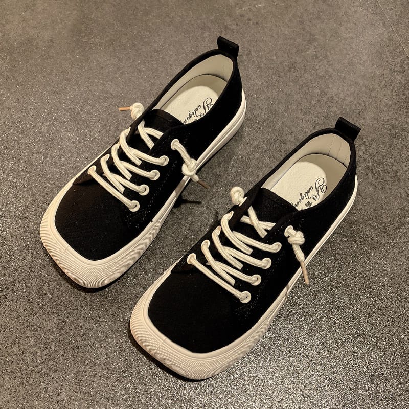 Wide Feet Square Toe Canvas Loafers Women's Leisure Lace Up Sneakers Platform Leopard Zebra Print Shoes Student Running Shoes