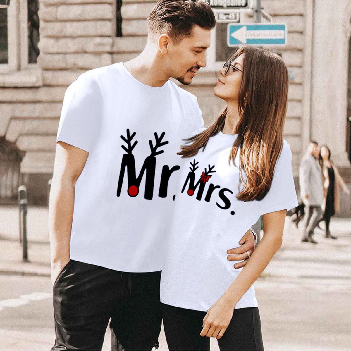 Men Women Mr Mrs Couple Lover Clothes Valentine's Day Gift T Shirt Letter Bowknot Print Round Neck  Short Sleeve Tee Tops Summer
