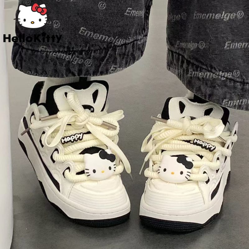 Sanrio New Hello Kitty Thick Sole Sneaker Women Y2k Preppy Trend Board Shoes American Fashion Casual Shoes Girl Skate Shoes 2023