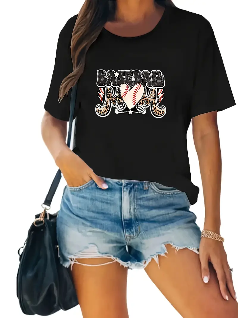 Baseball Mom Women t shirt Summer Fashion Short sleeved T-shirt Tee Tops Printed O-neck Casual T-shirt Women's Clothing
