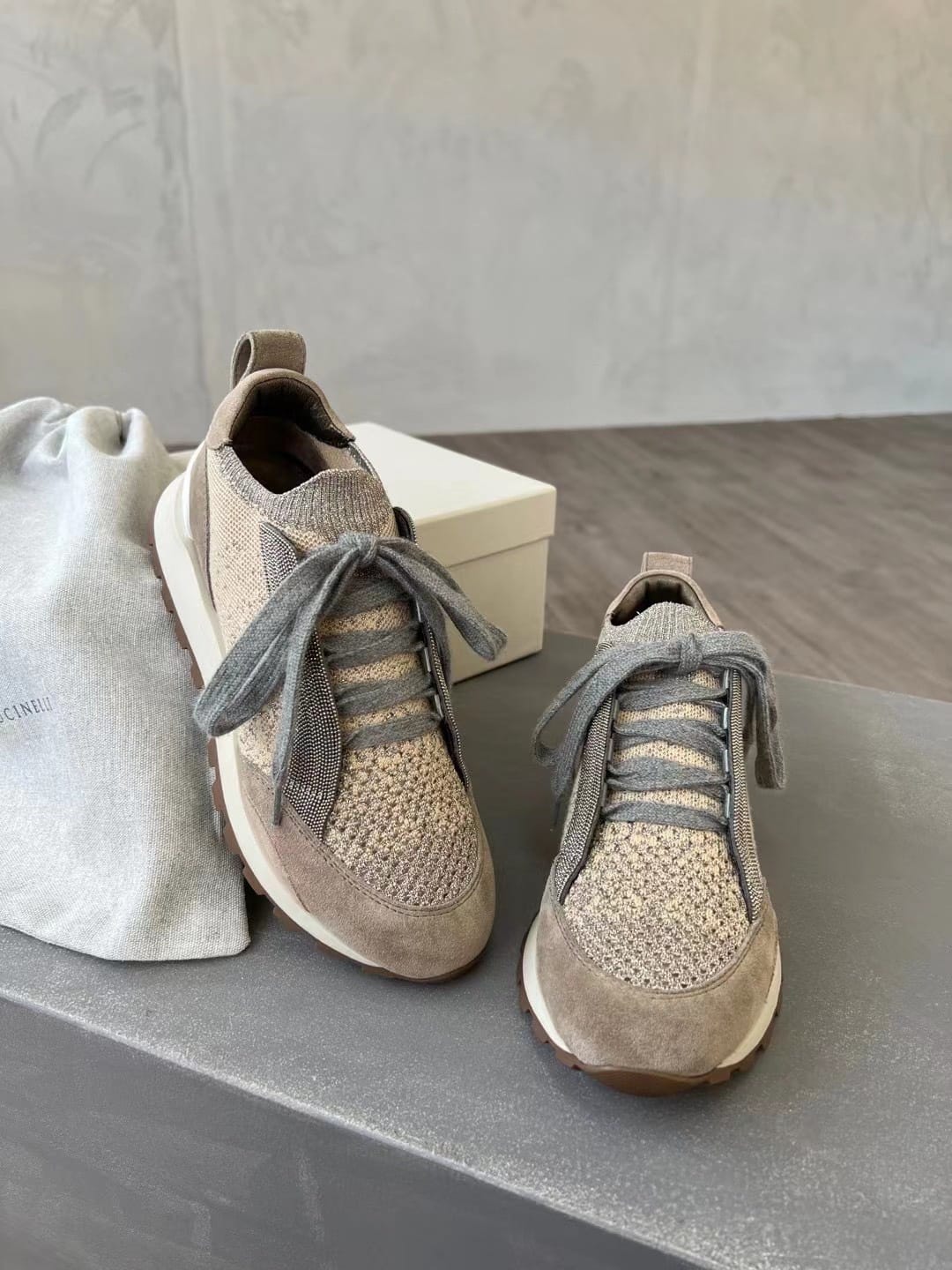 Spring Fall B*C Women's Sneakers Real Leather Shine Bead Chain Woman Casual Running Shoes