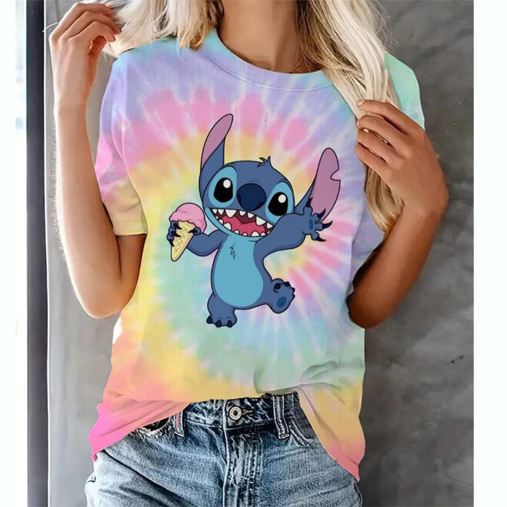 Disney Stitch Disney Fun Cartoon T-shirt Women's Lilo Stitch T-shirt Pattern T-shirt Hip Hop Top T-shirt Women's Clothing