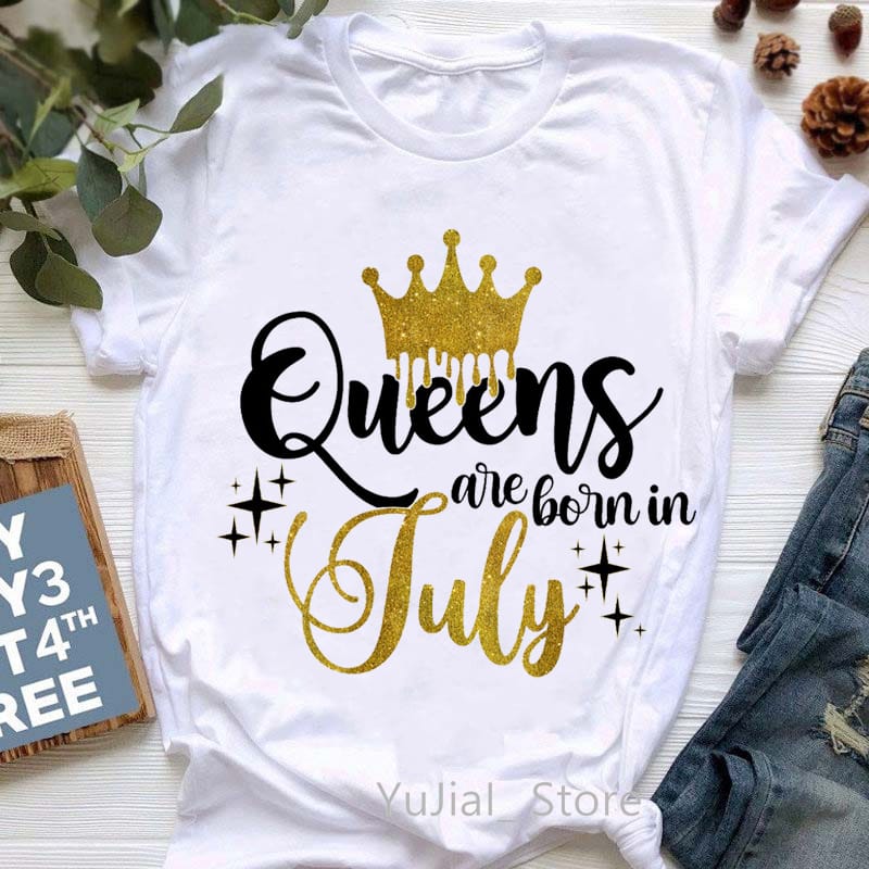 Newest Golden Crown Queen Are Born In July/September/June Graphic Print T-Shirt Women'S Clothing Tshirt Femme Birthday Gift Tops