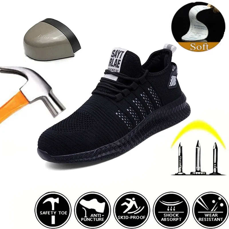 Men's Work Safety Shoes, Anti Impact Steel Toe, Anti Puncture, Anti Slip, Breathable and Fashionable Sports Shoes