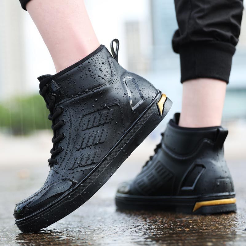New Waterproof Shoes Men Black High Top Ankle Boots for Rain Casual Flat Rainboots for Men Fashion Rubber Rain Boots Size 39-44