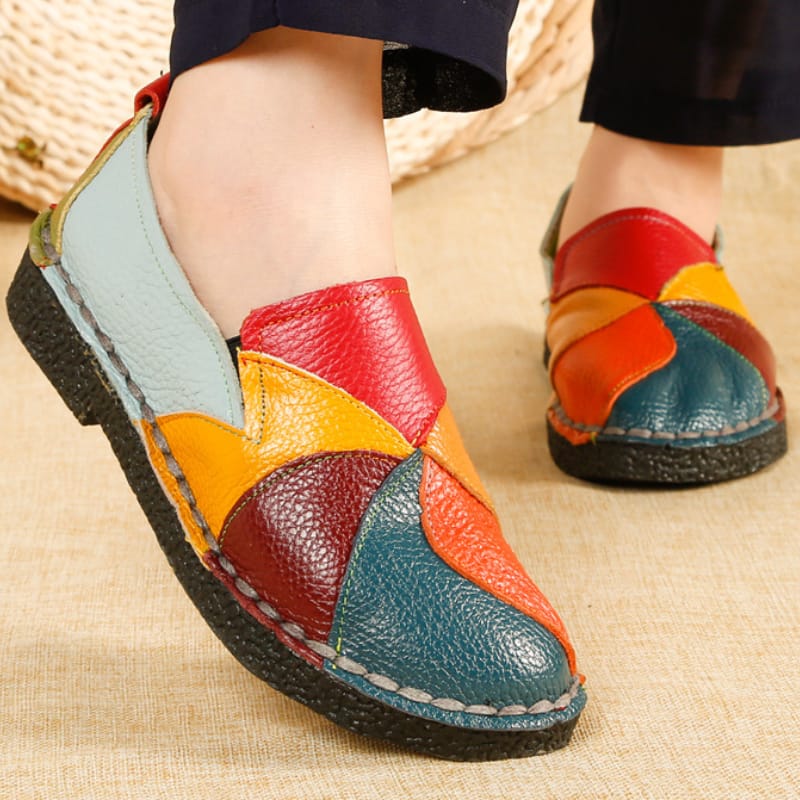 Women's Mixed Colors Loafers Autumn Ethnic Style Large Size Vulcanized Shoes Retro Soft Bottom Flats Zapatillas De Mujer