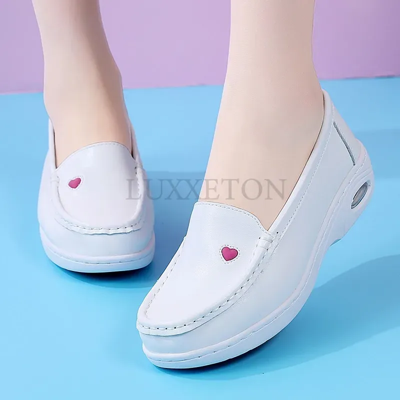 Genuine Leather Nurse Shoes for Women in Summer Comfortable Soft Flat Bottomed Non Slip New White Shoes Hospital Work Shoes