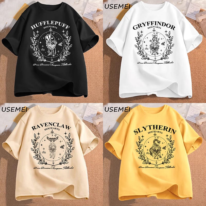 Wizard House T Shirt Cotton Casual Short Sleeve Magical World T-Shirt Vintage Graphic T Shirts Book Lover Tees Women's Clothing