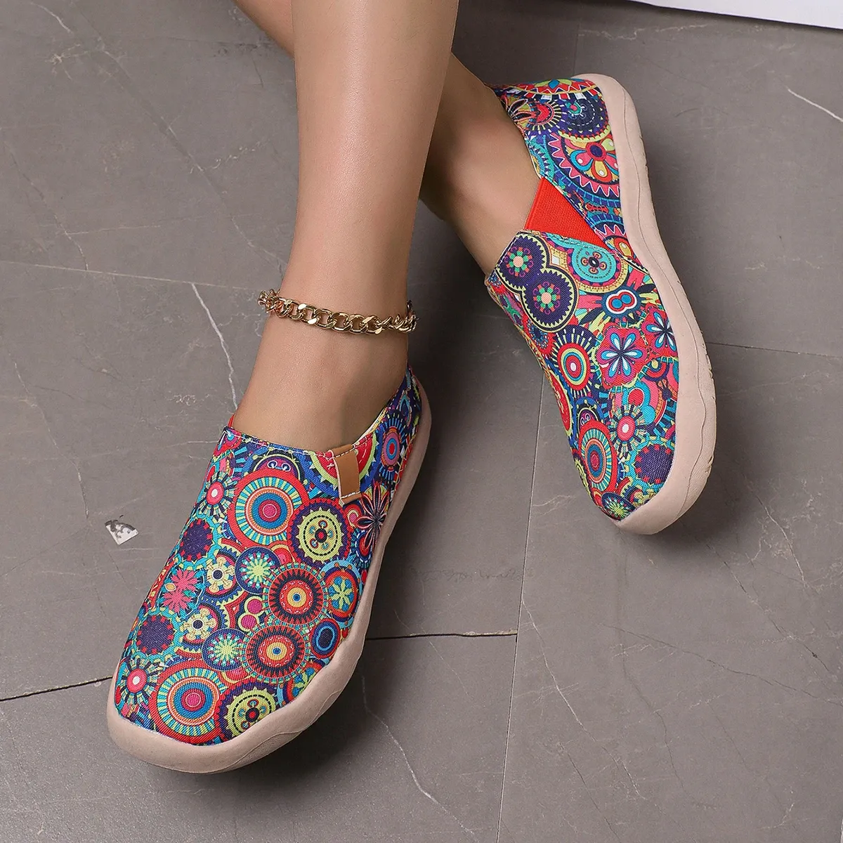 2024 New Women Print Breathable Sneakers Woman Slip-on Light Non-slip Flats Ladies Soft Bottom Casual Sports Shoes Platform Shoe