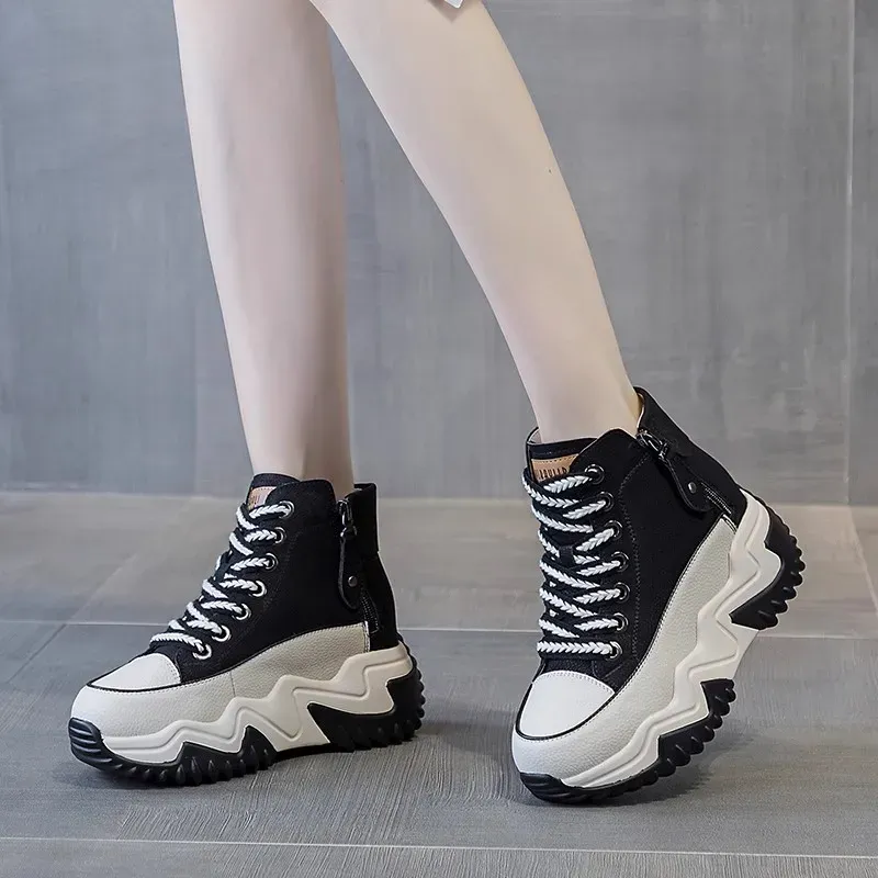 Women  2024 Platform Sneakers Black Shoes Spring Autumn Genuine Leather Trainers Keep Warm Fashion Boots Winter Booties
