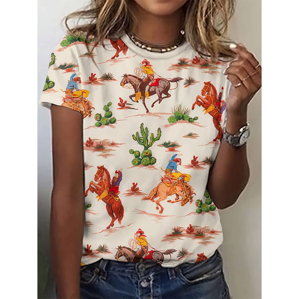 Women's T-shirt Forest Plant Print T-shirt Cute Animal Niche Design Harajuku Casual Short Sleeved Top Plus Size Women's Clothing