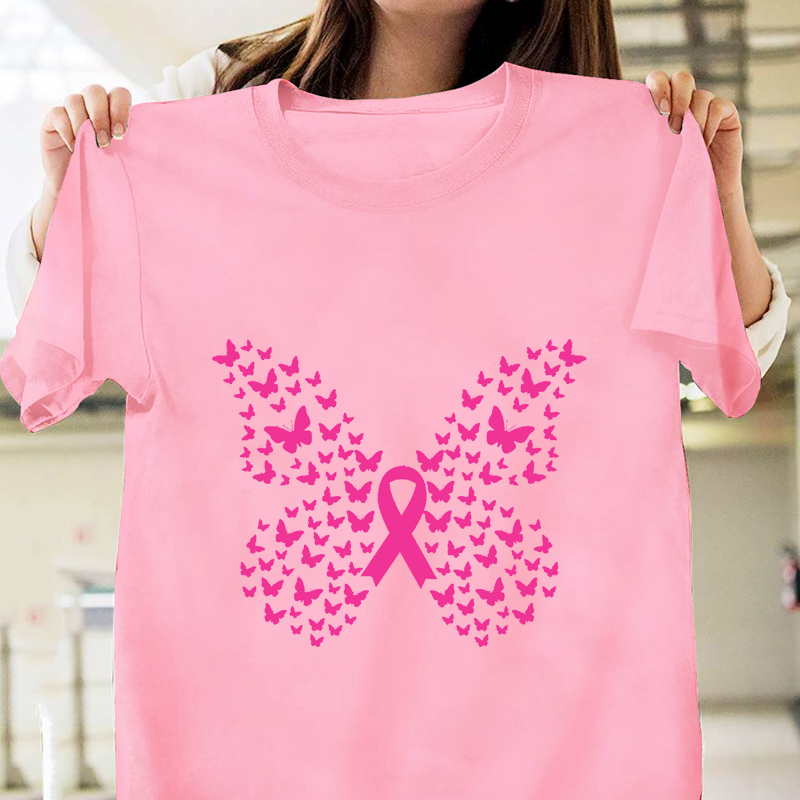 Women's Fashion Butterfly Mastitis Awareness Graphic Printed T-Shirt Casual Comfortable Women's Summer T-Shirt