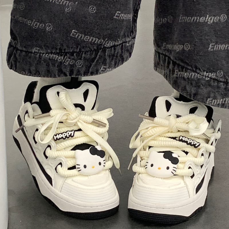 New Sanrio Hello Kitty Sneaker Cute Cartoon White Shoes Women Skateboard Thick Soled Board Shoes Fashion Casual Tennis Sports