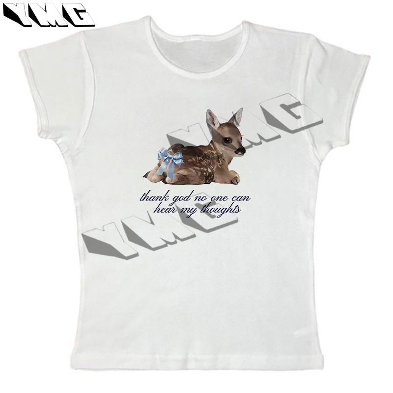 Y2k crop exposed women's Harajuku T-shirt Gothic cute deer print Harajuku street decoration T-shirt summer sexy women's clothing
