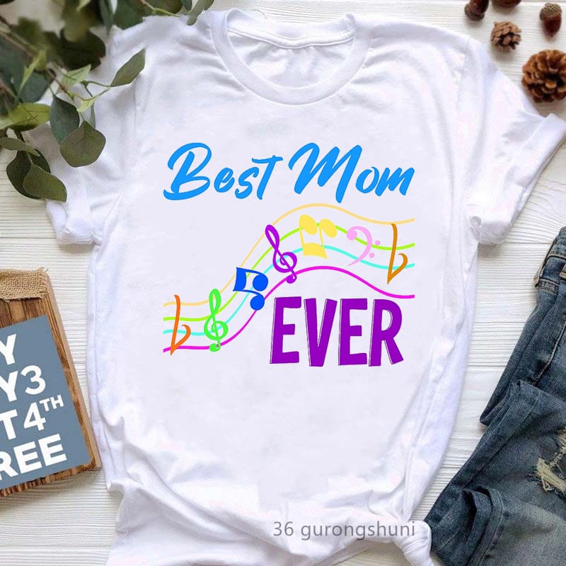 Best Mom Ever Music Note Graphic Print Tshirts Women'S Clothing Rainbow T Shirt Femme Harajuku Shirt Summer Fashion T-Shirt