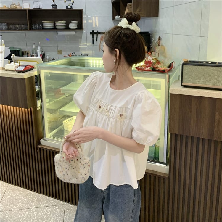 French Sweet Shirt Women's Summer Bow Detachable Shirt Short sleeved Top