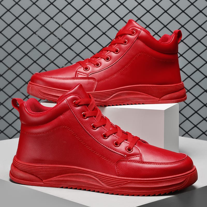 Hot Fashion Red Leather Sneakers Men Autumn Winter Hip Hop Skateboard Shoes Men Designer High Top Sneakers Men Platform Trainers