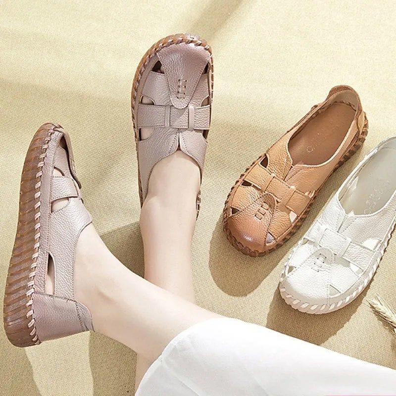 Soft Sole Mum Sandals Women Summer Flats Comfortable Non-slip Loafers Breathable Solid Colour Walking Shoes Sapatenis Feminino