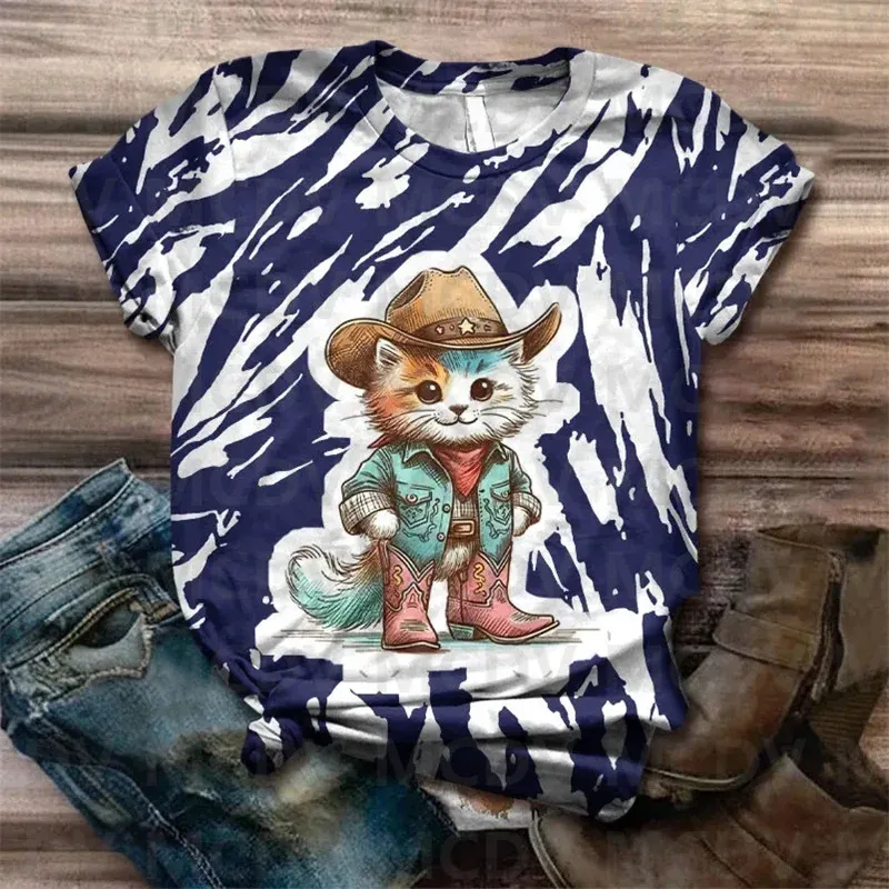 Tie Dye Funny Chicken Print Casual T-shirt 3D Printed Summer Women's T Shirts