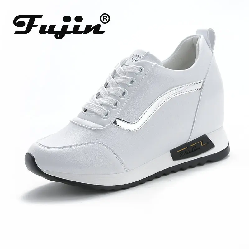 Fujin Microfiber Leather Women Casual Shoes 7cm Platform Wedge Women Fashion Sneakers Winter Autumn Air Mesh Women Winter Shoes