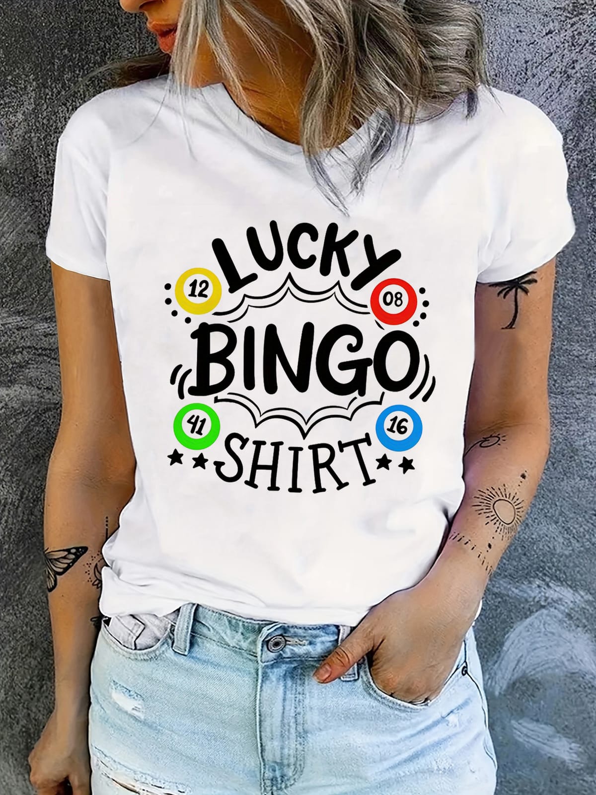 Lucky T-shirt, Short Sleeve Crew Neck Casual Top For Summer & Spring, Women's Clothing