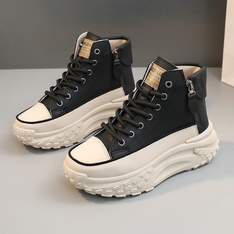 2024 Summer High-top Shoes Womens Summer Leather Women Sneakers Breathable Vulcanized Platform Shoes Fashion Casualot Women