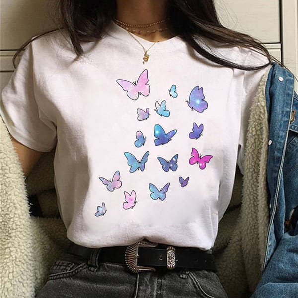 Women's T-shirts 2022 Butterfly Print t shirt Ladies Streetwear Tops Casual Summer Short Sleeve Female T Shirt 3XL