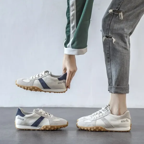 Women Soft Leather Shoes Comfortable Breathable Casual Sneaker 2023 Korean New Lace Up Non-slip Flat Sports Shoes Running Shoes