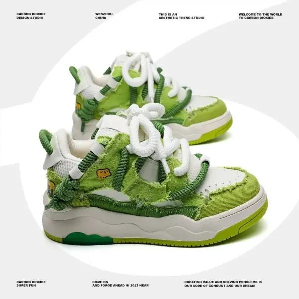 Green Trendy Men's Shoes  Fashion Versatile Breathable Anti Slip Sports Shoes Korean Thick Sole Street Casual Flat Shoes