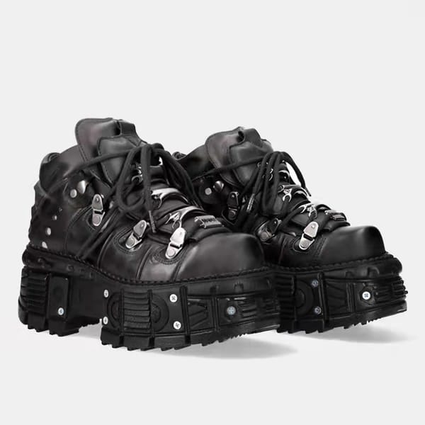 Punk Heavy Metal Leather Female 2023 Gothic Dark Lace Up Muffin Hipster Rivet Motorcycle Platform Shoes Women