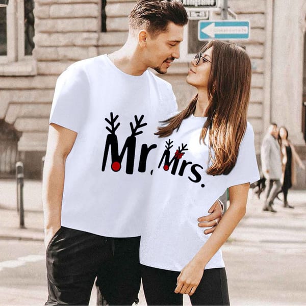 Men Women Mr Mrs Couple Lover Clothes Valentine's Day Gift T Shirt Letter Bowknot Print Round Neck  Short Sleeve Tee Tops Summer