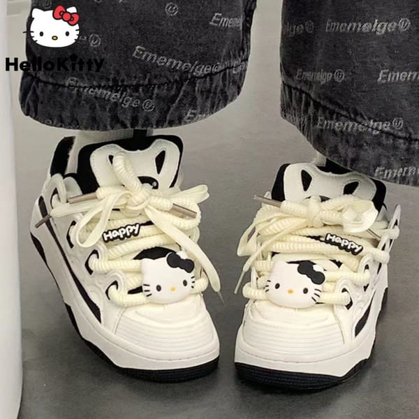 Sanrio New Hello Kitty Thick Sole Sneaker Women Y2k Preppy Trend Board Shoes American Fashion Casual Shoes Girl Skate Shoes 2023