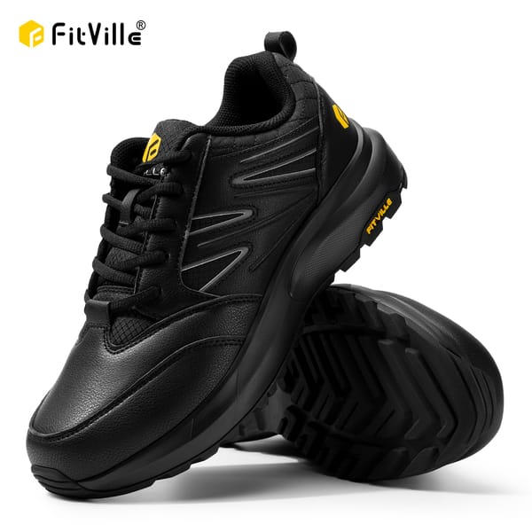 FitVille Mens Wide Hiking Shoes Water Repellent Lightwight Outdoor Climbing Shoes Trekking Trails Sneakers for Arch Support