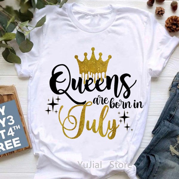 Newest Golden Crown Queen Are Born In July/September/June Graphic Print T-Shirt Women'S Clothing Tshirt Femme Birthday Gift Tops