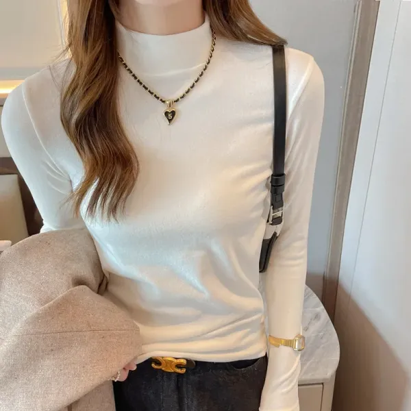 Autumn and winter micron German velvet half-high collar women's mid-collar long-sleeved new style can be worn outside