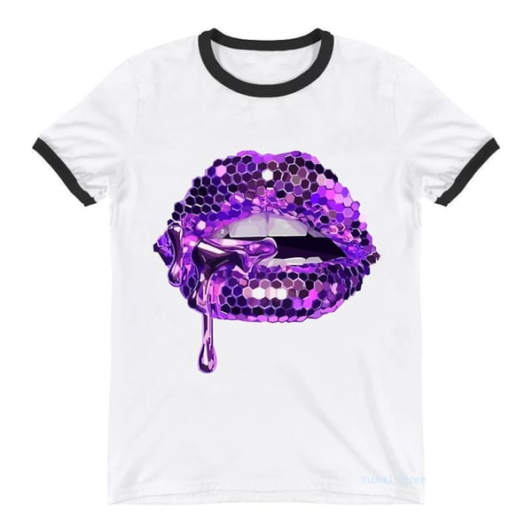 2022 Glitter Shiny Lips Print Tee Shirt Femme Sexy T Shirt Women'S Clothing Summer Tops Fashion Tshirt Female Harajuku Shirt