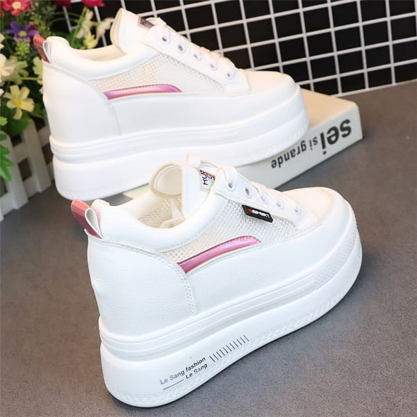 Fashion Women's High Platform Casual Shoes Height Increasi leathe Shoes 10 CM Thick Sole Trainers Lady Shoes White Sneakers