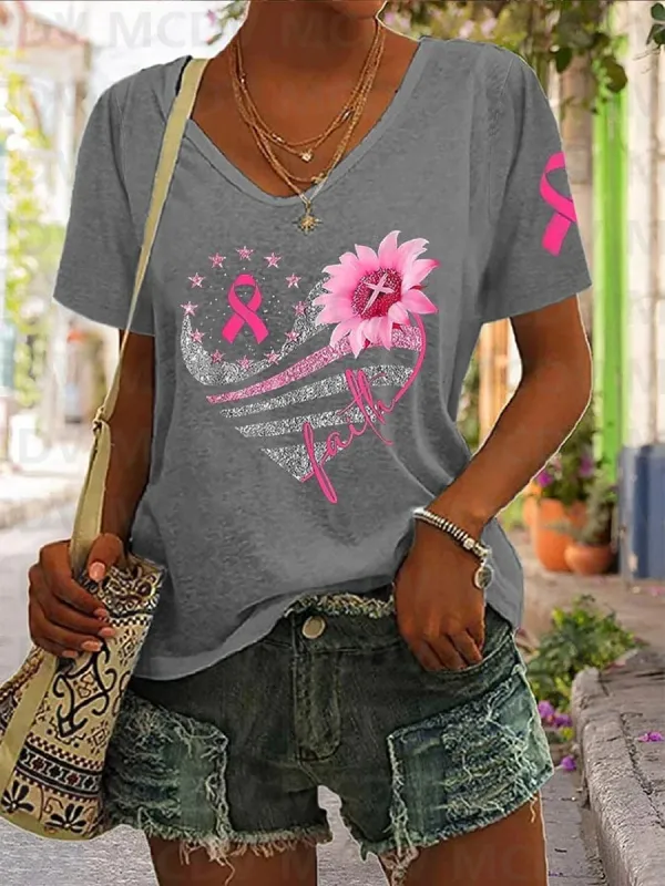 Women's Breast Cancer Awareness Print Short Sleeve T-Shirt