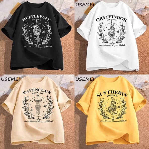Wizard House T Shirt Cotton Casual Short Sleeve Magical World T-Shirt Vintage Graphic T Shirts Book Lover Tees Women's Clothing