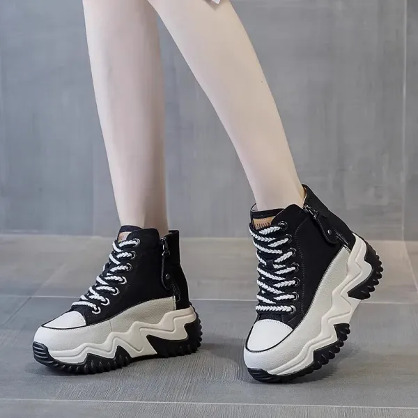 Women  2024 Platform Sneakers Black Shoes Spring Autumn Genuine Leather Trainers Keep Warm Fashion Boots Winter Booties