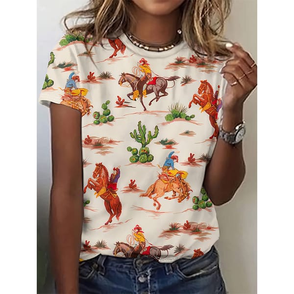 Women's T-shirt Forest Plant Print T-shirt Cute Animal Niche Design Harajuku Casual Short Sleeved Top Plus Size Women's Clothing