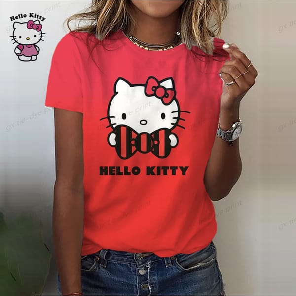 Hello Kitty Print Anime Character Children'S Cute Cartoon T-Shirt Women'S 3d Printing T-Shirt Clothing Summer Children'S