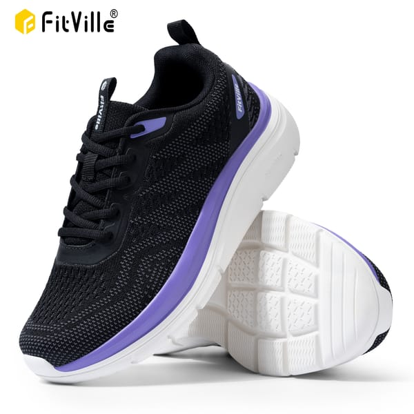 FitVille Women's Shoes Wide Width Walking Casual Shoes Thick Sole Lightweight Sneakers for Swollen Feet Relieve Toe Pain